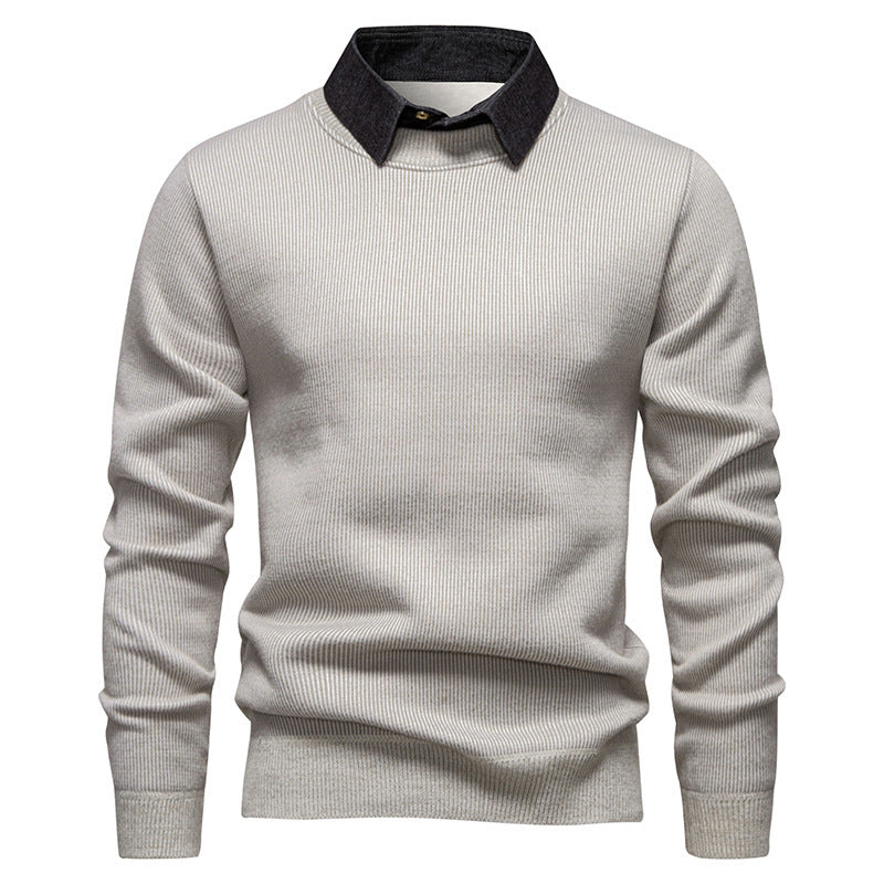 Drune | Herren Strickpullover mit Kontrastkragen