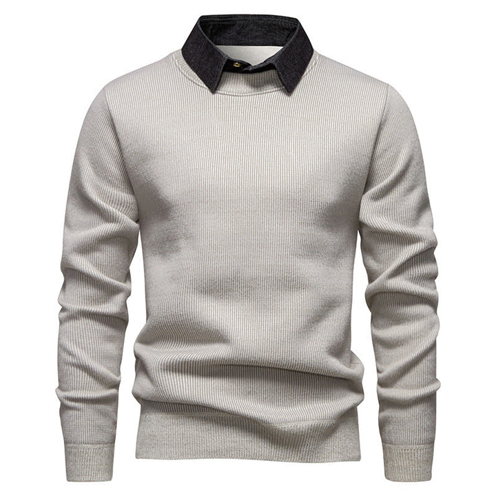 Drune | Herren Strickpullover mit Kontrastkragen