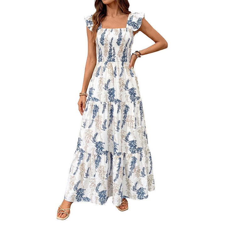 Damen Elegantes Maxi-Kleid mit floralem Print und schulterfreien Rüschenärmel Drune