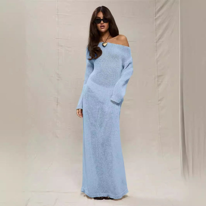 Damen Maxikleid aus luftiger Häkelstruktur mit Off-Shoulder Design Drune