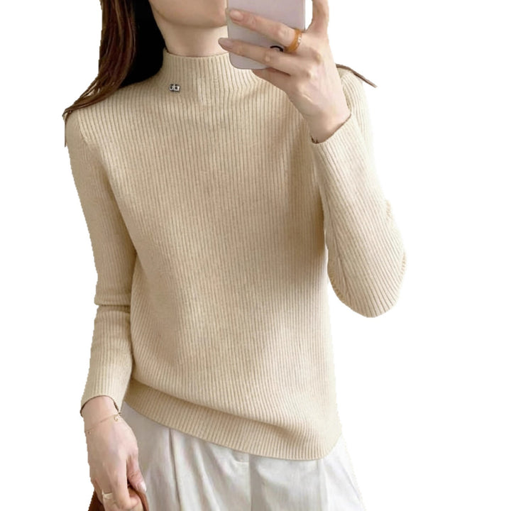 Damen Hochwertiger Rippenpullover mit Stehkragen Drune