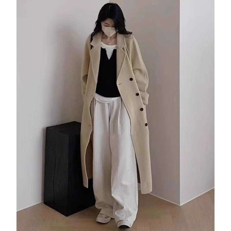 Damen eleganter und bequemer Pullover mit V-Ausschnitt und weiten Hosen Drune