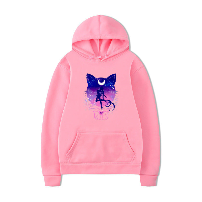 Damen Kapuzenpullover mit künstlerischem Katzenmotiv und bequemer Passform Drune