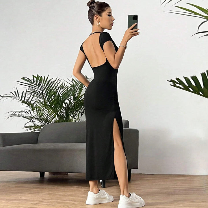Damen figurbetontes Maxikleid mit kurzem Arm und elegantem Schnitt Drune