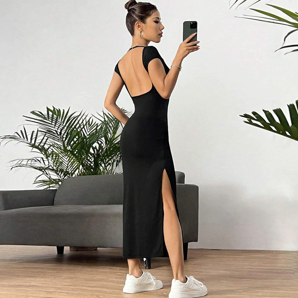 Damen Maxikleid aus elastischem Jersey-Material mit figurbetontem Schnitt und Rundhalsausschnitt Drune