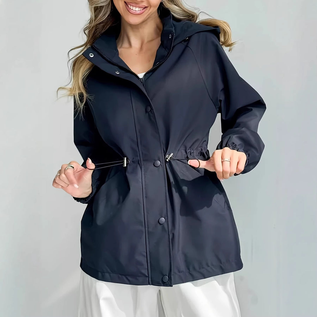 Damen nan wasserfeste Regenjacke mit Kapuze und Taillenzug Drune