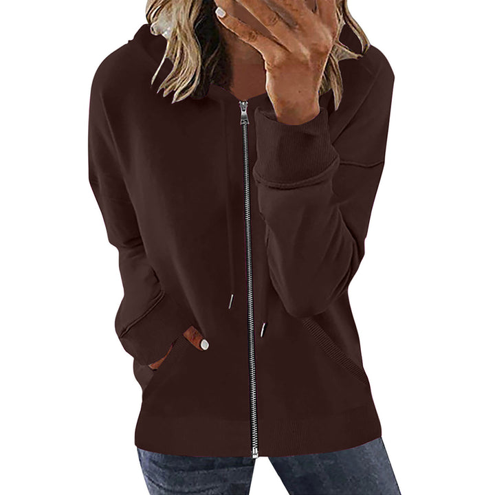 Damen nan Kapuzenjacke mit durchgehendem Reißverschluss, Kängurutaschen und elastischen Bündchen Drune
