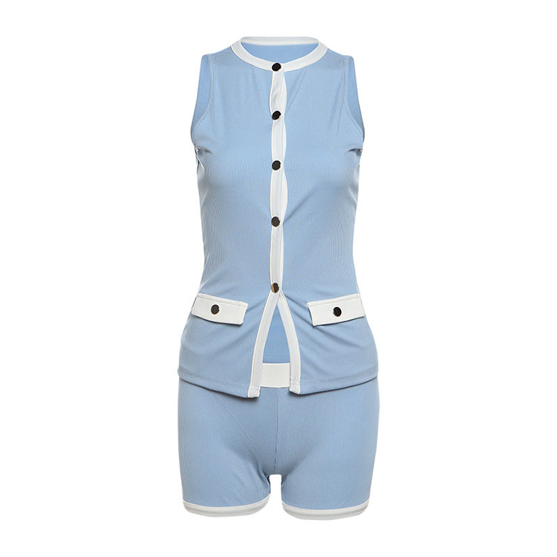 Damen Sportlicher romper mit knopfbeschlägen und Taschen Drune