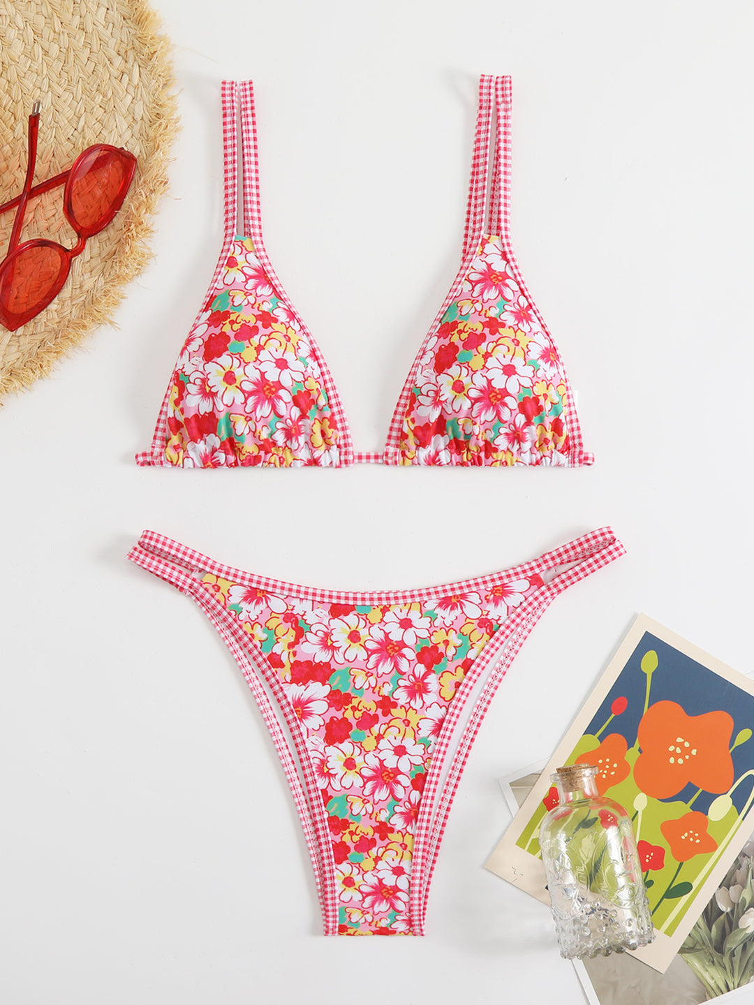 Damen Triangel-Bikini-Set mit verstellbaren Trägern und floralem Muster Drune