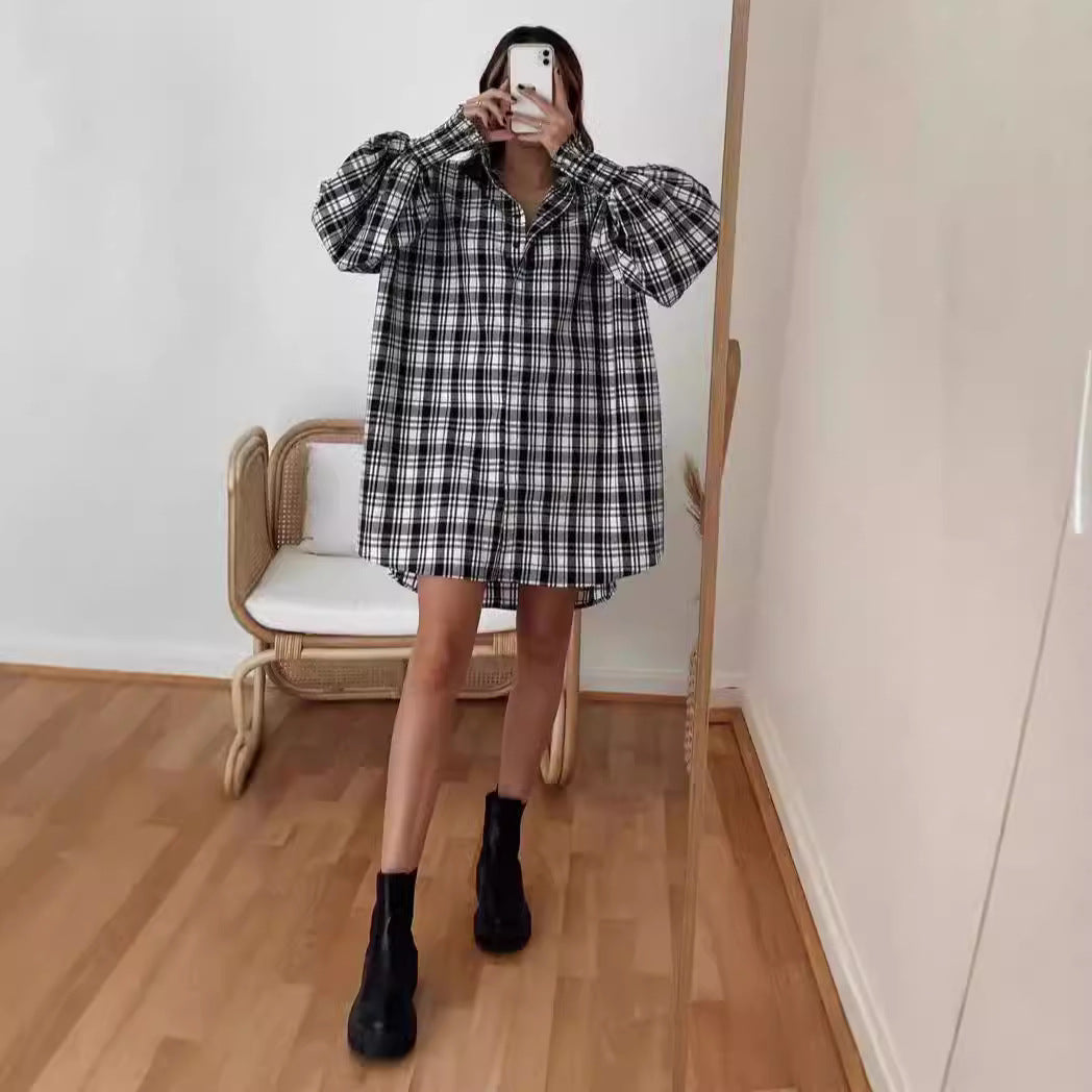 Damen Karierte Oversize-Hemdshirt mit lässigem Schnitt Drune