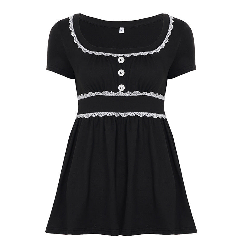 Damen Freizeitkleid mit Spitzenakzenten und eleganter Knopfleiste Drune