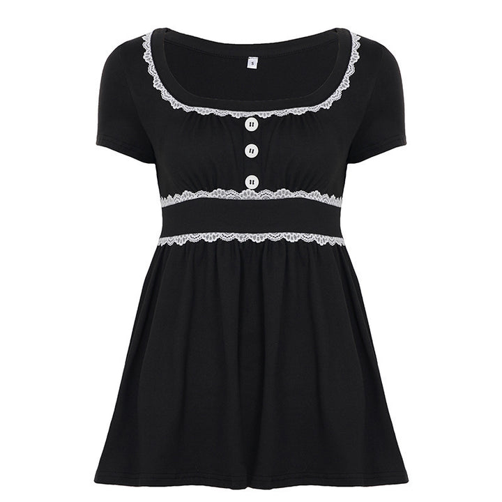 Damen Freizeitkleid mit Spitzenakzenten und eleganter Knopfleiste Drune