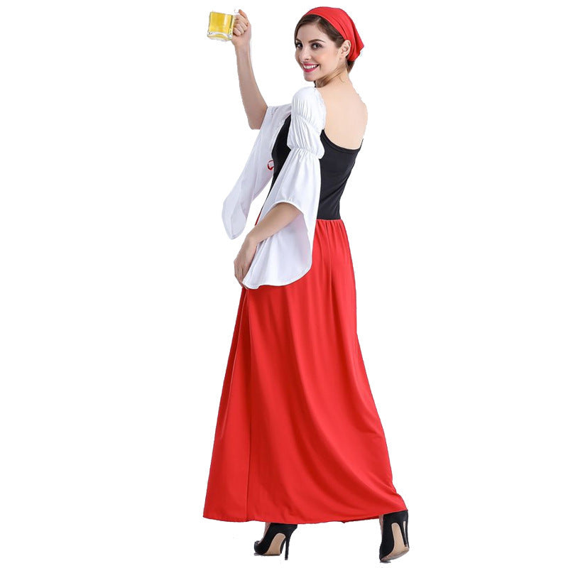 Damen nan Festival-Kostümkleid im Vintage-Bauernstil mit geschnürter Korsage und geraffter Off-Shoulder-Bluse Drune