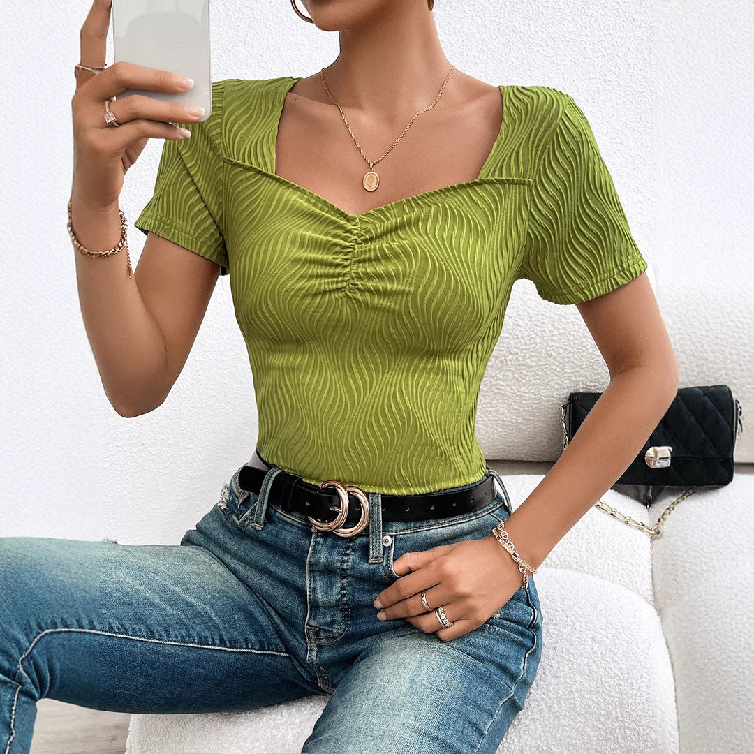 Damen Elegantes Ripp-Tops mit V-Ausschnitt und schmeichelndem Schnitt Drune