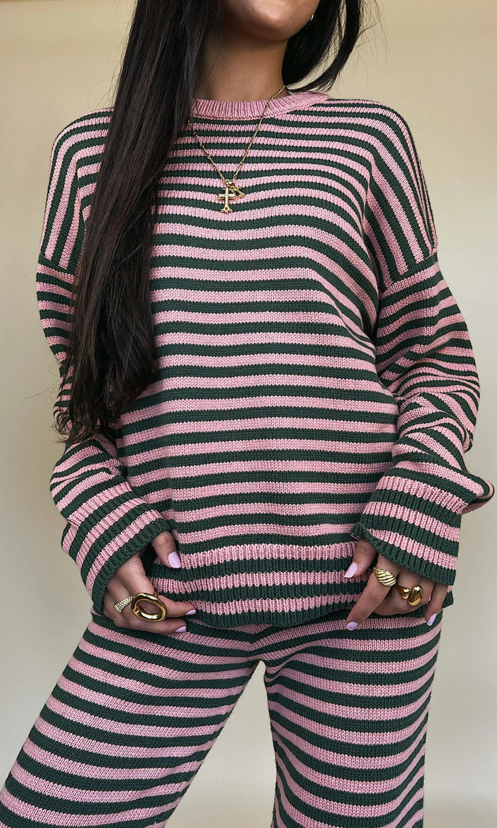 Damen lässiger Streifenpullover mit weichem Material Drune