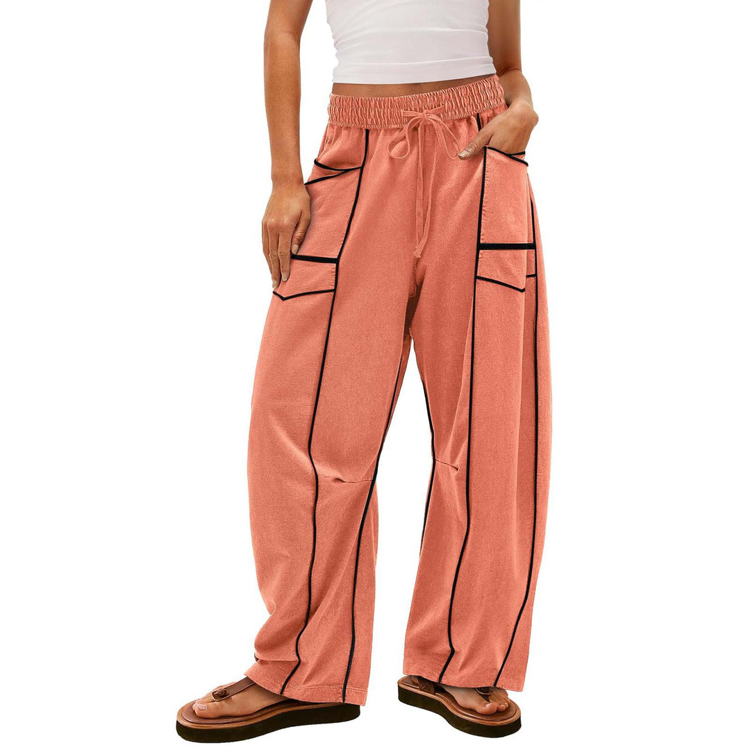 Damen nan weite Lounge-Hose mit Kordelzug, Kontrastpaspelierung und Cargo-Taschen Drune