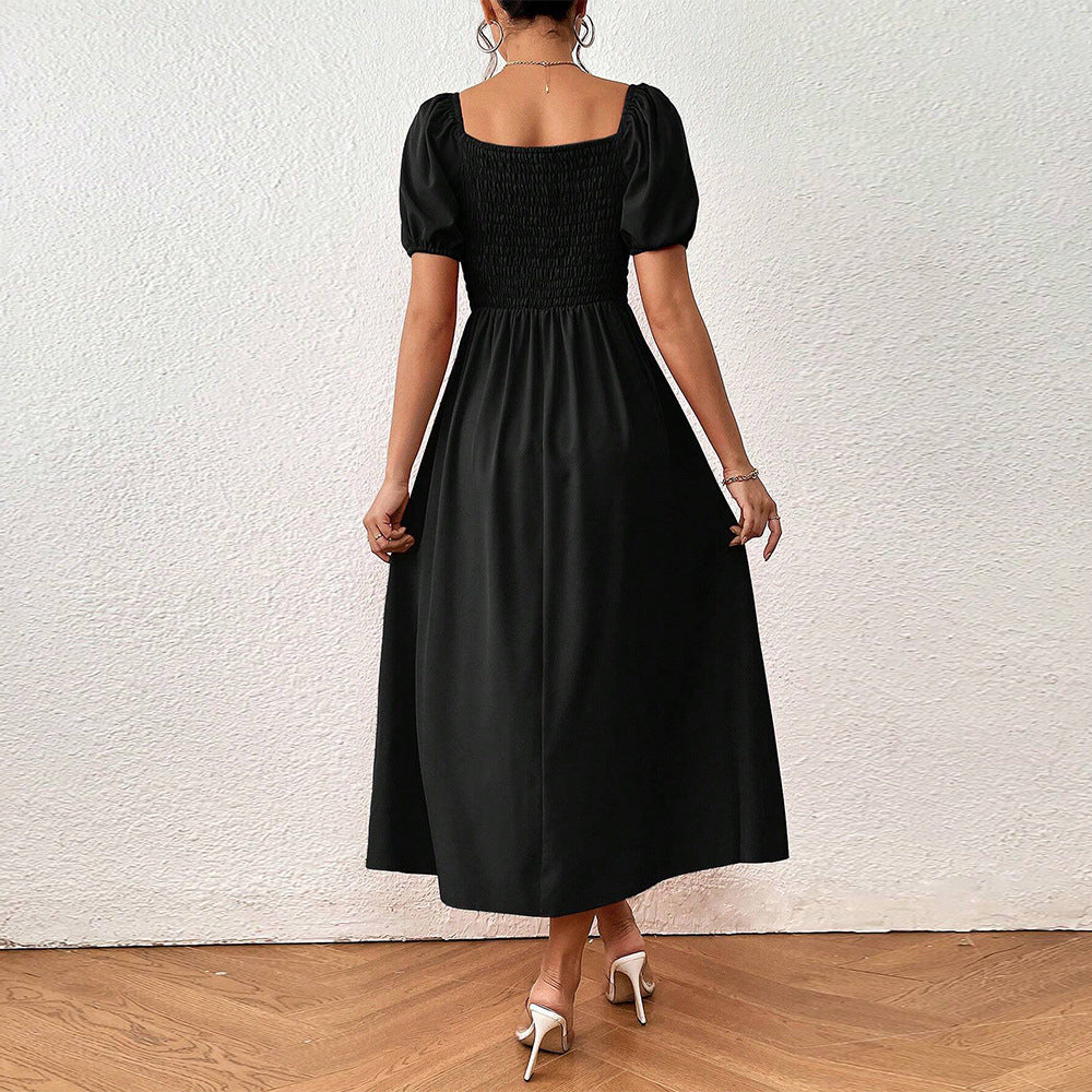 Damen elegantes Maxikleid mit Puffärmeln und seitlichem Schlitz Drune