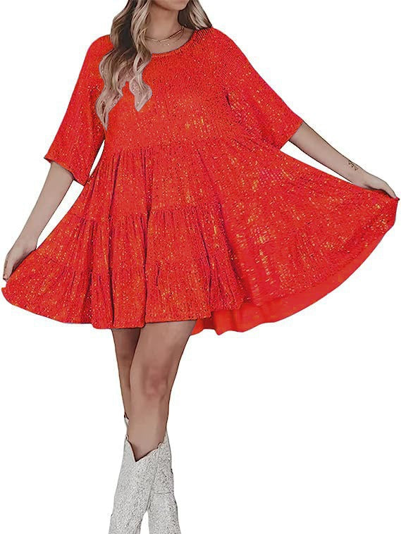 Damen funkelndes Mini-Kleid mit Pailletten und weitem Schnitt Drune