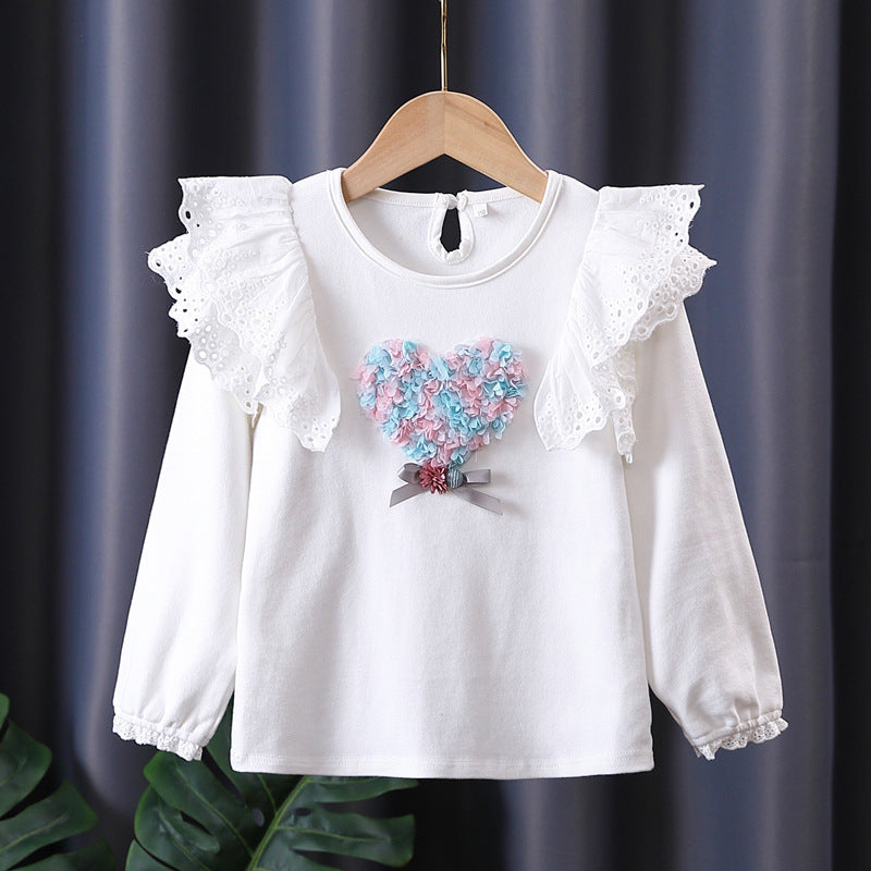 Mädchen Sweatshirt mit Rüschen und floralem Herzmotiv Drune