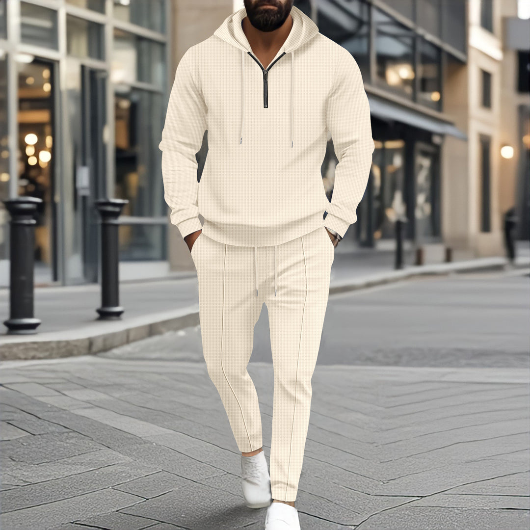 Herren nan strukturiertes Halbzip-Kapuzenloungewear-Set mit tapered Jogpants und Kordelzug Drune