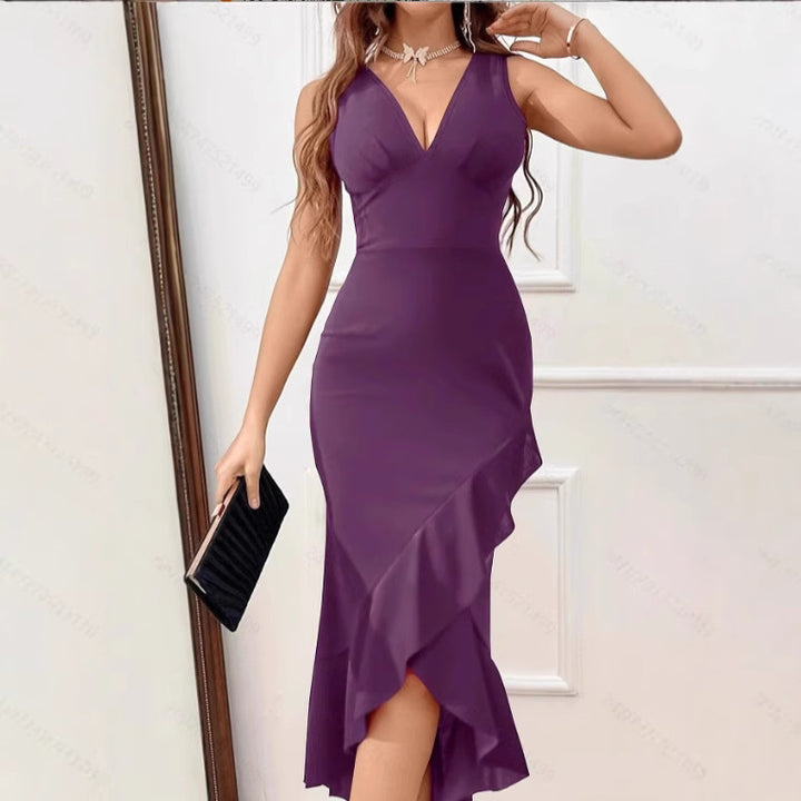 Damen Wickelkleid mit V-Ausschnitt und asymmetrischem Saum Drune