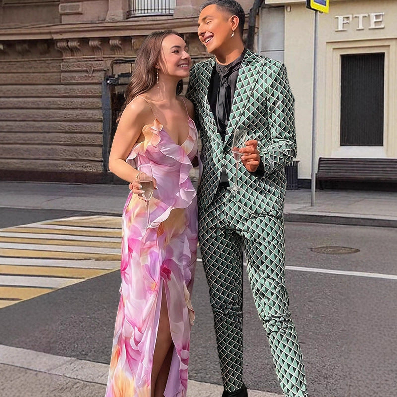 Damen Maxikleid mit floralem Design und raffinierten Rüschendetails Drune