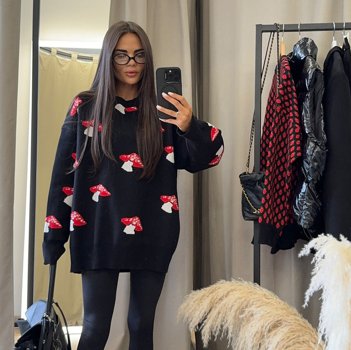 Damen Pullover mit kreativem Pilzdesign und lässigem Schnitt Drune