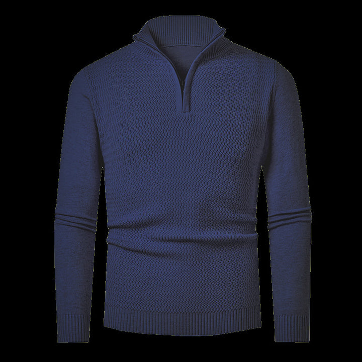 Herren nan Feinstrick-Halbzip-Pullover mit strukturierter Wellenoptik und Stehkragen Drune