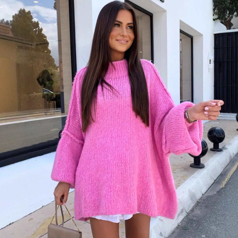 Damen lässiger Oversize Pullover mit hohen Ärmeln und unkonventionellem Schnitt Drune