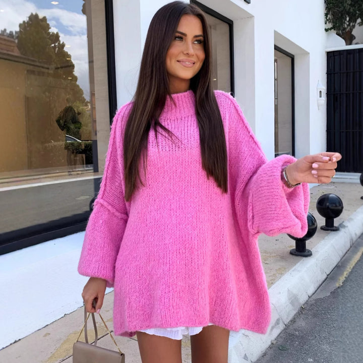 Damen lässiger Oversize Pullover mit hohen Ärmeln und unkonventionellem Schnitt Drune