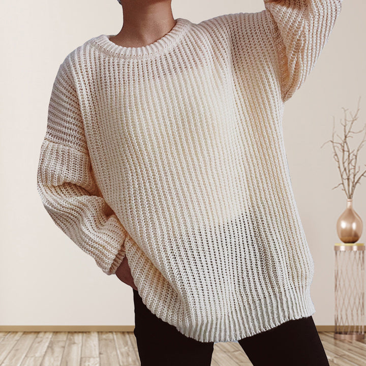 Damen lässiger Grobstrickpullover mit überschnittenen Schultern Drune