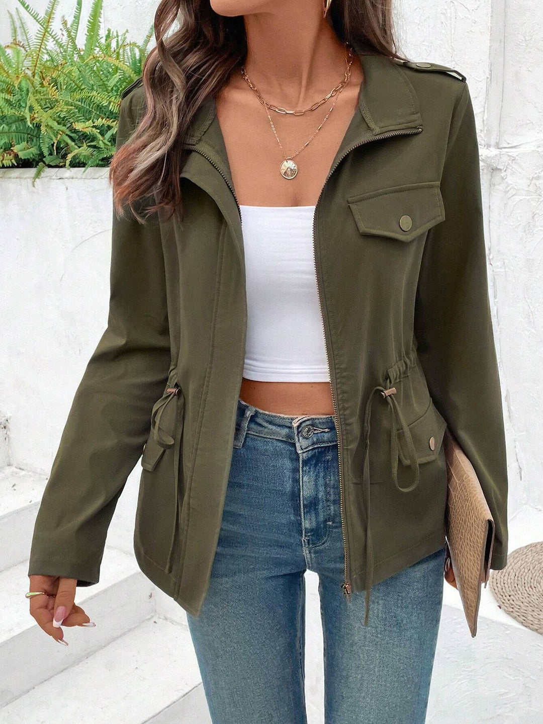 Damen Übergangsjacke mit praktischen Taschen und taillierbarem Kordelzug Drune