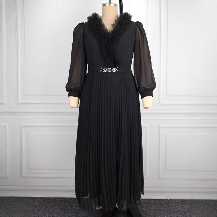 Damen Elegantes plissiertes Midi-Kleid mit Rüschendetails Drune