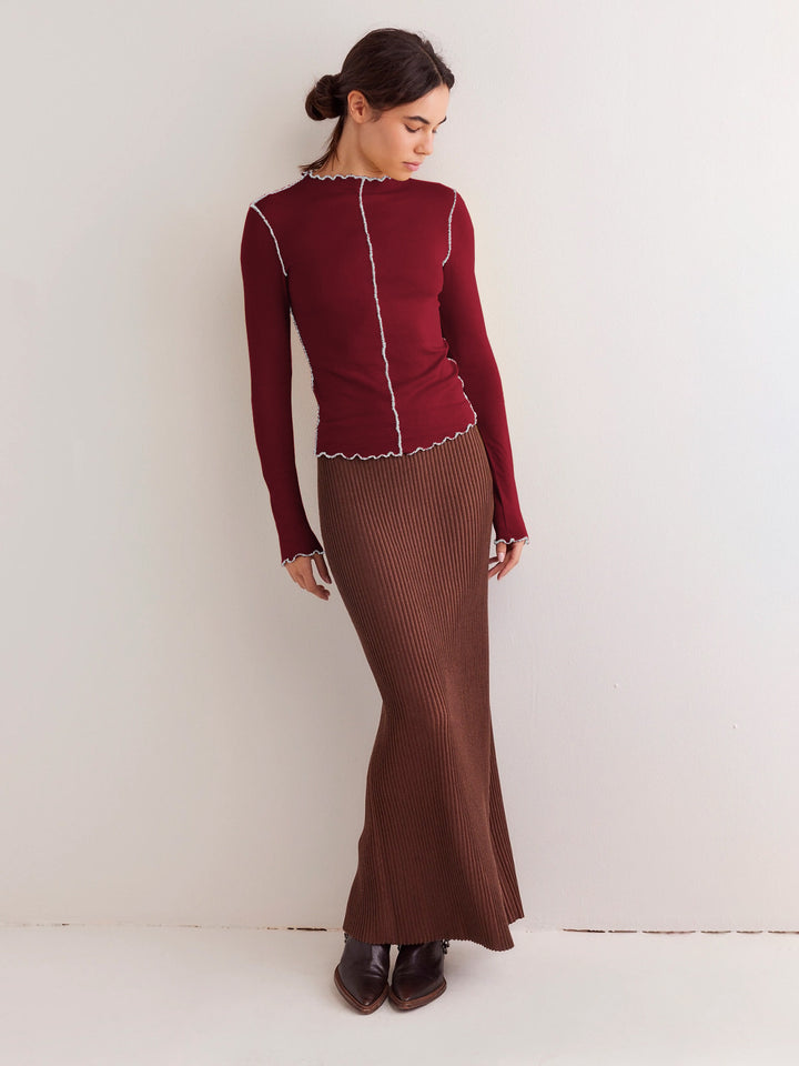 Damen Langarmshirt mit modischen Rüschendetails und feiner Rippstruktur Drune
