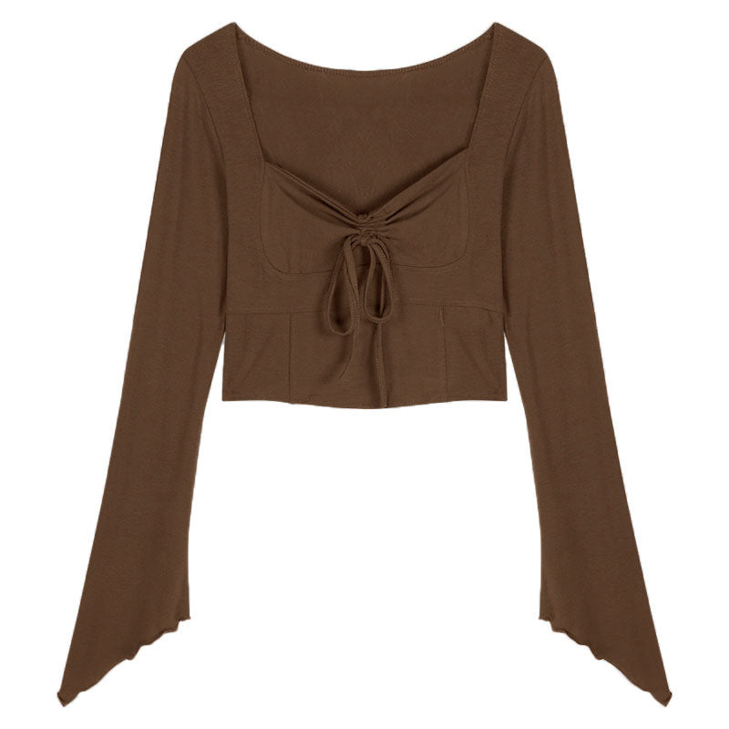 Damen Crop-Top mit dekorativem Bindegürtel und weitem Arm Drune