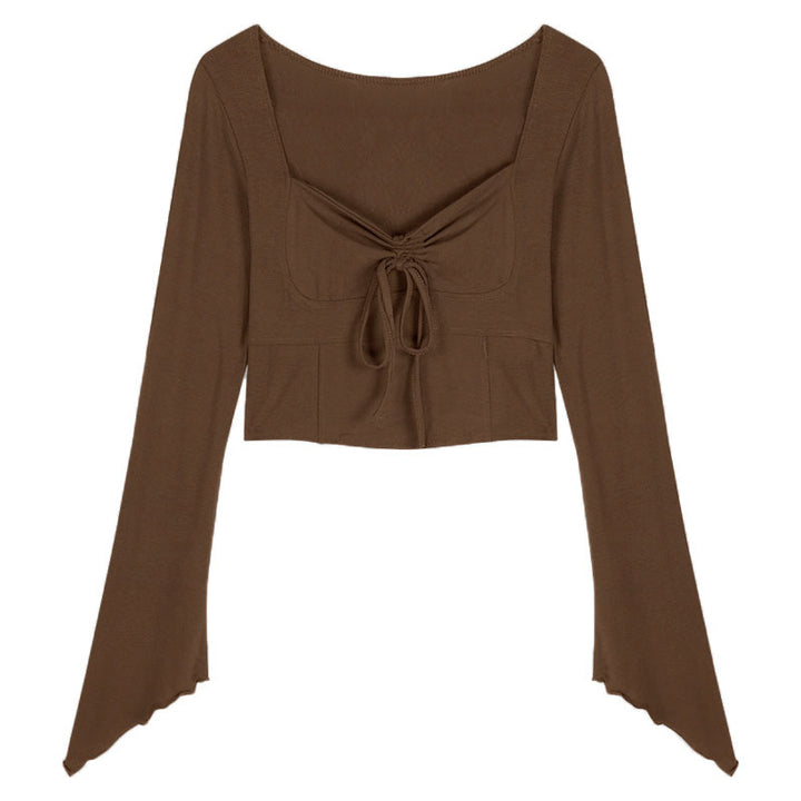 Damen Cropped Langarmshirt mit auffälligem Knoten-Detail Drune