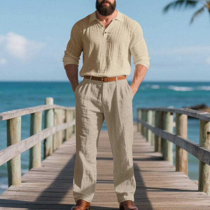 Herren nan elegante Leinenhose mit Bundfalten, geradem Bein und verdecktem Hakenverschluss Drune