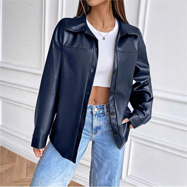 Damen modische Kunstlederjacke im schicken Oversized-Stil Drune