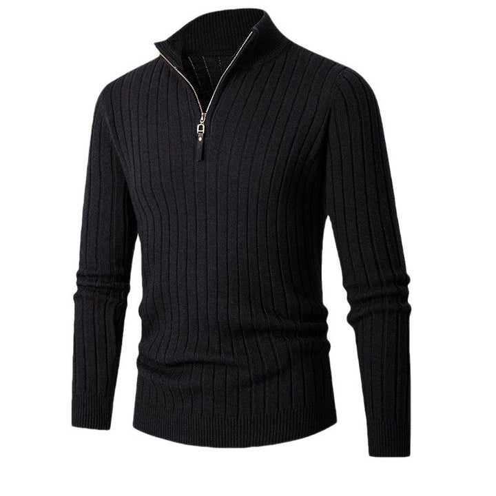 Herren eleganter Pullover mit halb hohem Reißverschluss und Rippstruktur Drune
