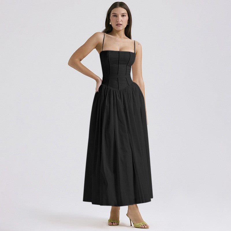 Damen Elegantes Maxikleid mit schmalem Schnitt und in der Taille gerafftem Design Drune