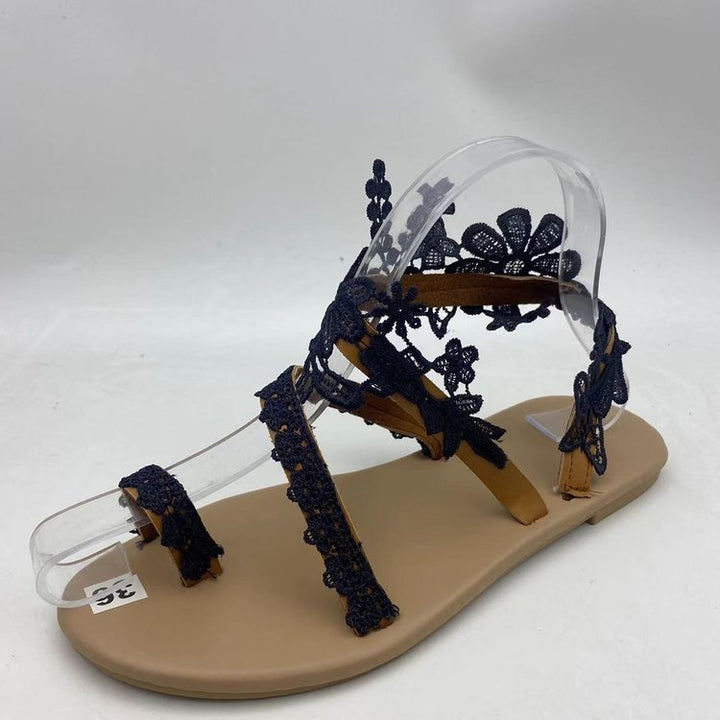 Damen Elegante Sandalen mit floralen Spitzendetails und verstellbaren Riemen Drune