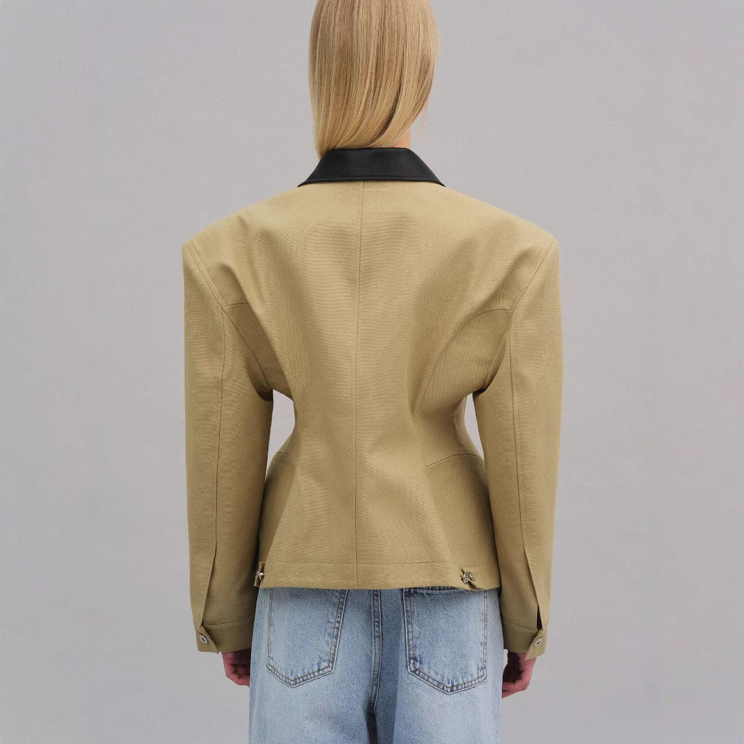 Damen modische Kurzjacke mit kontrastierendem Kragen Drune