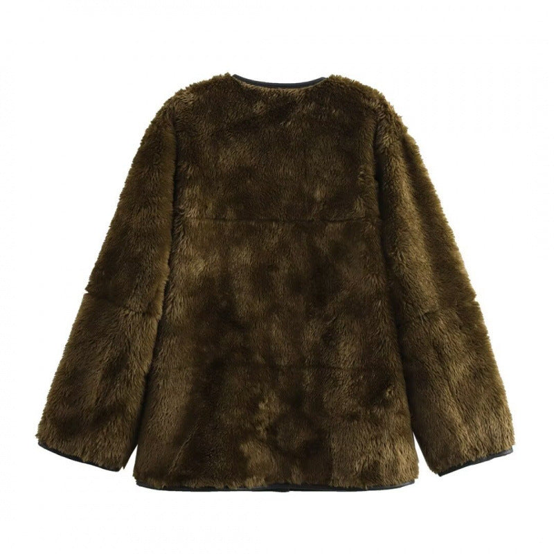 Drune | Damen Teddyjacke mit Kontrasttaschen