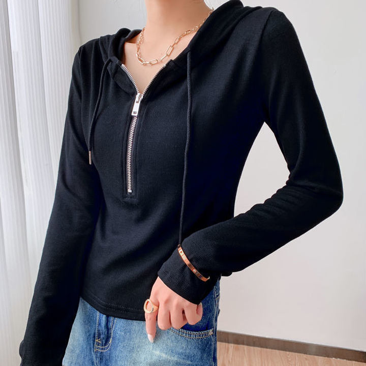 Damen lässiges Kapuzenshirt mit Reißverschluss Drune