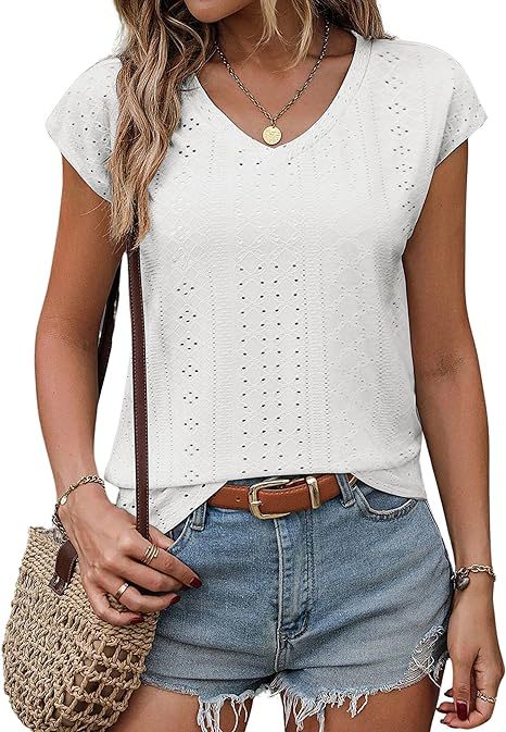 Damen V-Ausschnitt Kurzarmshirt mit strukturiertem Design Drune