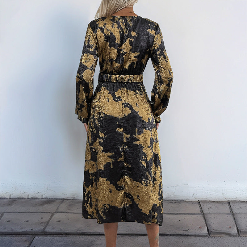 Damen Wickelkleid mit elegantem Muster und taillierbarem Gürtel Drune