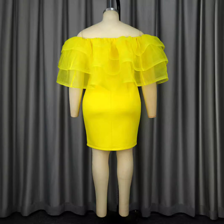 Damen Off-Shoulder-Kleid mit voluminösem Tüllvolant Drune