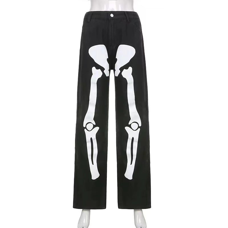 Damen lässige Cargo-Hose mit auffälligem Skelett-Design Drune