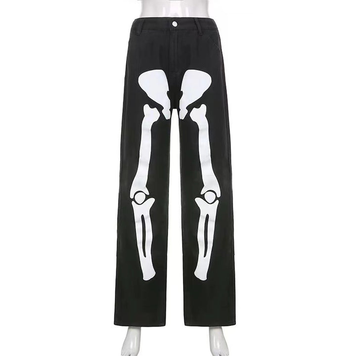 Damen lässige Cargo-Hose mit auffälligem Skelett-Design Drune