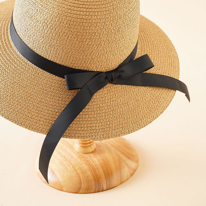 Damen Eleganter Sonnenhut mit breiter Krempe und stilvollem Satinband Drune
